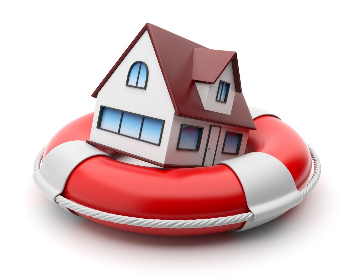 A 3D model of a house floating on a life raft - Baer Insurance LLC - Colorado insurance Agency